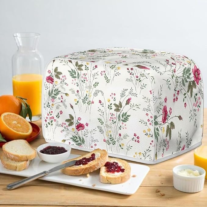 Doojoayie Simple Flower 4 Slice Toaster Cover Small Appliance Cover Dustproof Toaster Machine Protection for Most Standard Toasters