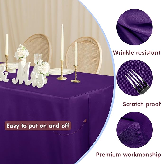 HolidayIdeas 2 Pack Fitted Tableclothes - 48 x 24 Inch - Purple Rectangle Tablecloths for 4 Foot Tables, Polyester Fabric Table Covers for Birthday Parties, Holiday Dinner, Trade Show