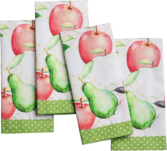 Maison d' Hermine Cloth Napkins Set of 4 100% Cotton Everyday Reusable Square Napkins Cloth Washable Dinner Party Wedding Restaurant Valentines Day Decorations Spring/Summer(Apples & Pears, 18" x 18")