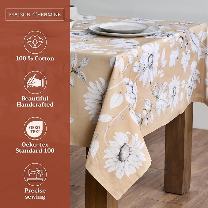 Maison d' Hermine Table Cloth Rectangle Table 100% Cotton 54 x 72 Inches Fall Tablecloth Reusable Everyday Use for Thanksgiving Christmas Decorations Dining Farmhouse Party (Pretty Autumn)