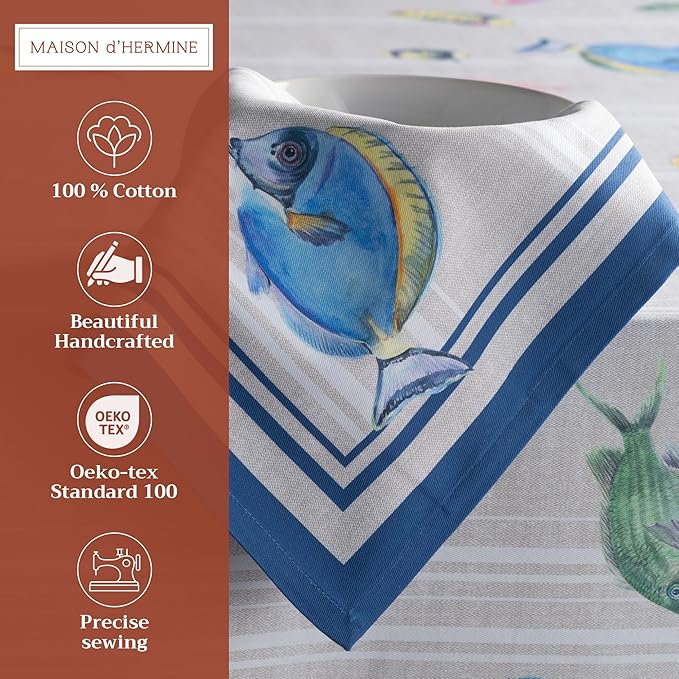 Maison d' Hermine Cloth Napkins Set of 4 100% Cotton Everyday Reusable Square Napkins Cloth Washable Dinner Party Wedding Restaurant Valentines Day Decorations Spring/Summer (Poisson, 20" x 20")