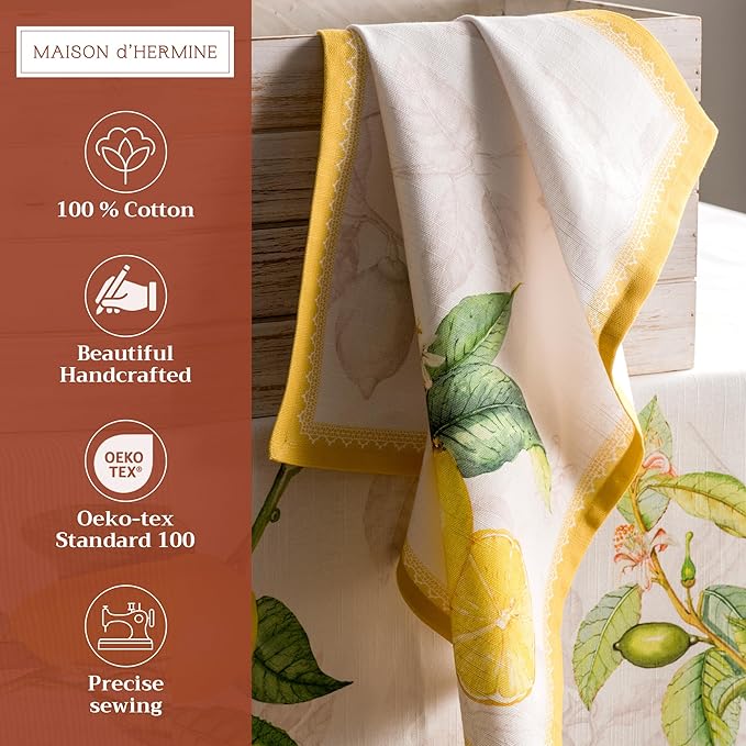 Maison d' Hermine Cloth Napkins Set of 4 100% Cotton Everyday Reusable Square Napkins Cloth Washable Dinner Party Wedding Restaurant Valentines Day Decorations Spring/Summer (Limoncello, 20" x 20")