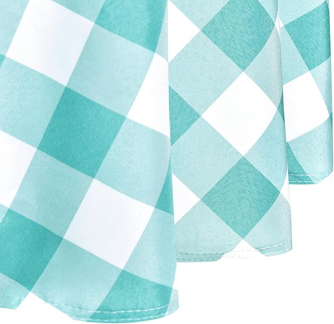Hiasan Checkered Round Tablecloth 120 Inch - Waterproof Stain and Wrinkle Resistant Washable Fabric Table Cloth for Dining Room Party Outdoor Picnic,Aqua and White