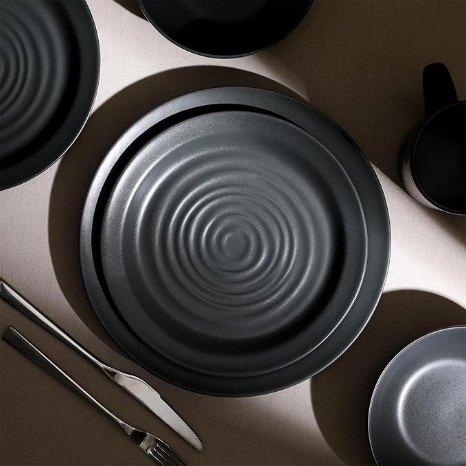 Stone Lain Orbit 12-Piece Dinnerware Set Stoneware, Charcoal