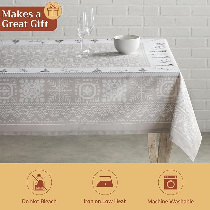 Maison d' Hermine Table Cloth Rectangle Table 100% Cotton 54 x 72 Inches Fall Tablecloth Reusable Everyday Use for Thanksgiving Christmas Decorations Dining Farmhouse Party (Cozy Christmas)