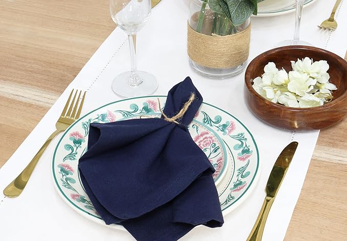 PurpleEssences Set of 12 Cloth Dinner Napkins 100% Cotton 18x18 Inch - Soft Durable Washable - Ideal for Farmhouse Party Christmas Holiday Winter - Perfect Everyday Use Table Linen - Navy Blue