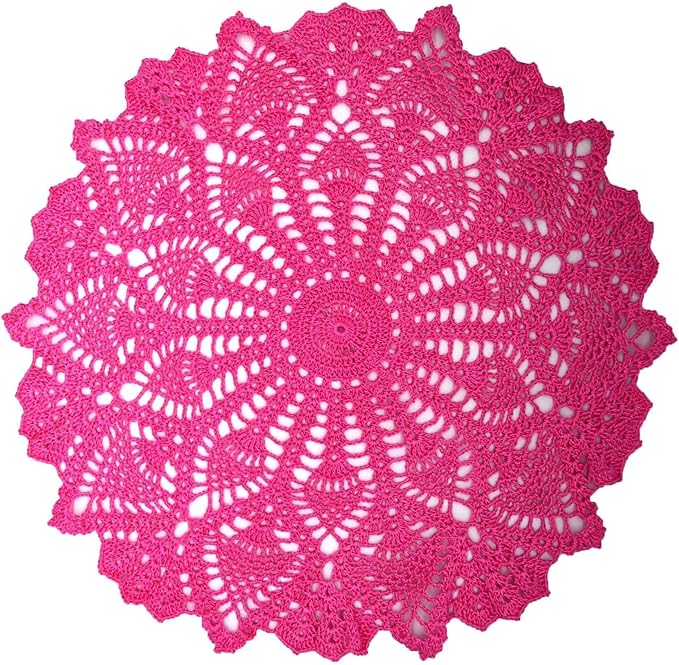 BIBITIME Lace Tablecloth Doily Handmade Crochet Placemat Women Vase Mat Kitchen Table Runner (1PC- 18 in to 20 in, Rose)