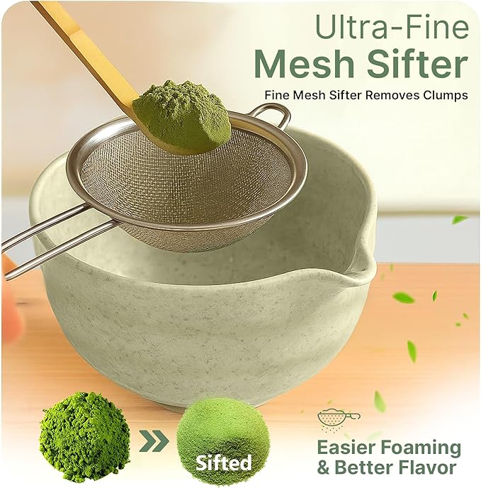 Matcha Whisk Set, Matcha Kit with Ceramic Matcha Bowl and Whisk, Japanese Matcha Set – 7 Piece Matcha Tea Set with Bamboo Chasen, Sifter, Scoop, Holder & Tea Towel, Christmas Gift for Matcha Lovers