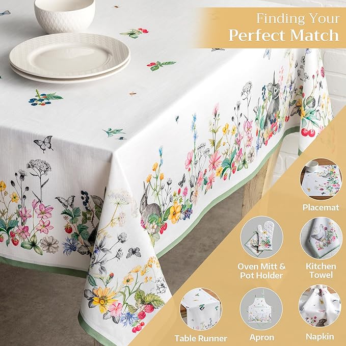 Maison d' Hermine Table Cloth Rectangle Table 100% Cotton 54 x 72 Inches Tablecloth Reusable Decorative for Dining Room Farmhouse Home Valentines Day Decorations Spring Summer - Printemps
