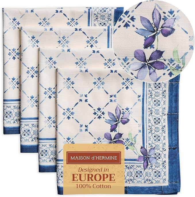 Maison d' Hermine Cloth Napkins Set of 4 100% Cotton Everyday Reusable Square Napkins Cloth Washable Dinner Party Wedding Restaurant Valentines Day Decorations Spring/Summer (Faience, 20" x 20")