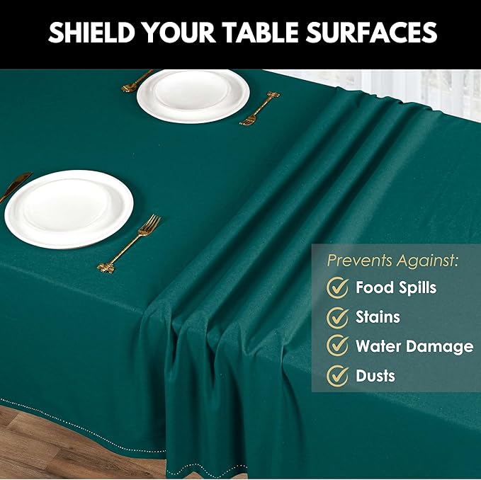 Table Cloths 60x84 Inch 100% Cotton Decorative Washable Rectangle Tablecloth Cover for Gifts, Buffet, Dining, Kitchen & Camping - Teal Green