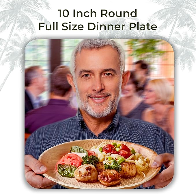 Indie Palm Disposable Palm Leaf Plates – 100 Pack 10 Inch Round – Heavy Duty, 100% Compostable & Biodegradable – Eco-Friendly Alternative to Plastic & Bamboo – Perfect for Parties & Events