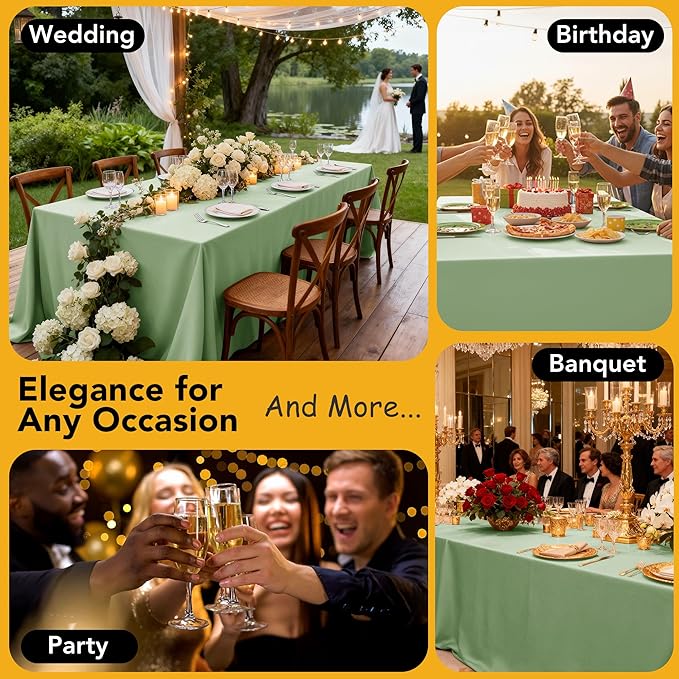 10-Pack Sage Green Tablecloths for Rectangle Tables, 54 x 108 Inches, Stain-Resistant Polyester Fabric for 6 Foot Tables - Washable Table Covers for Weddings, Birthday Parties, Events