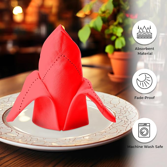 Urban Villa Cloth Napkins Set of 12 20"x20" 100% Cotton Hemstitch Napkins Cloth Washable Durable Reusable Absorbent Table Dinner Napkins Cloth for Christmas Hotel Lunch Restaurant Weddings Parties–Red