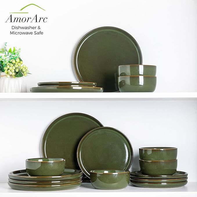 AmorArc Stoneware Dinnerware Sets for 4,Round Reactive Glaze Ceramic Plates and Bowls Set,Highly Scrath Resistant | Dishwasher & Microwave Safe Dishes Set,Service for 4 (12pc)