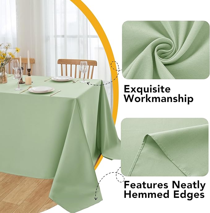 10-Pack Sage Green Tablecloths for Rectangle Tables, 60 x 84 Inches, Stain-Resistant Polyester Fabric for 4 Foot Tables - Washable Table Covers for Weddings, Birthday Parties, Events