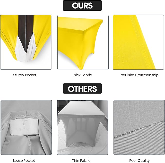 Utopia Kitchen Spandex Tablecloth 1 Pack [6FT, Yellow] Tight, Fitted, Washable and Wrinkle Resistant Stretch Rectangular Patio Table Cover for Event, Wedding, Banquet & Parties [72Lx30Wx30H Inch]