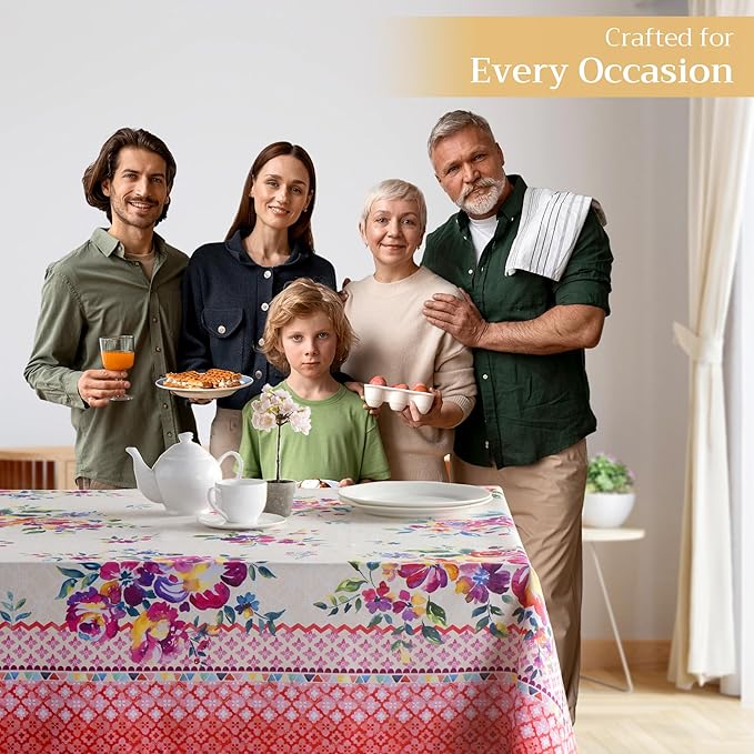 Maison d' Hermine Table Cloth Rectangle Table 100% Cotton 70 x 108 Inches Tablecloth Reusable Decorative for Dining Room Farmhouse Home Valentines Day Decorations Spring Summer - Rose Garden