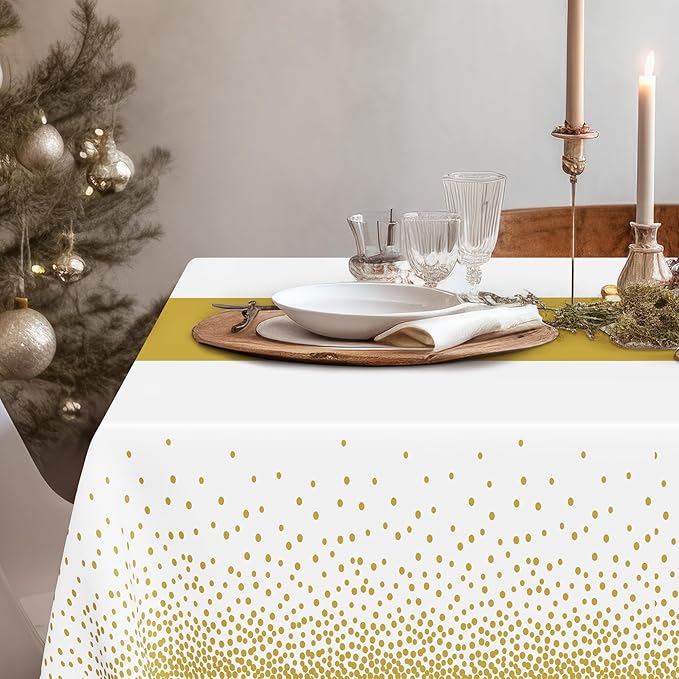 4Pack Disposable Plastic Table Cloths for Parties, 54" x 108" White and Gold Rectangle Table Covers, Waterproof Tablecloth for Rectangle Tables Suitable for New Years Eve Thanksgiving Wedding Supplies