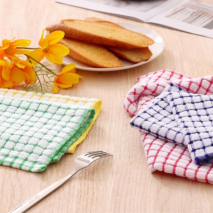 Kitinjoy Cotton 12 Pack Terry Kitchen Dish Cloths, 12 x 12 Inches Super Soft and Absorbent Dish Rags, Quick Drying Dish Towels for Washing Dishes, Yellow