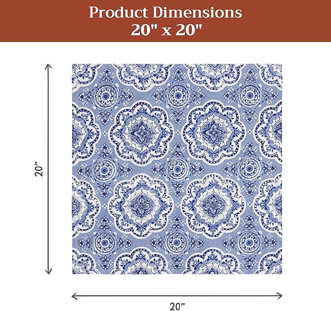 Maison d' Hermine Cloth Napkins Set of 4 100% Cotton Everyday Reusable Square Napkins Cloth Washable Dinner Party Wedding Restaurant Valentines Day Decorations Spring/Summer(Melodie Bleue, 20" x 20")