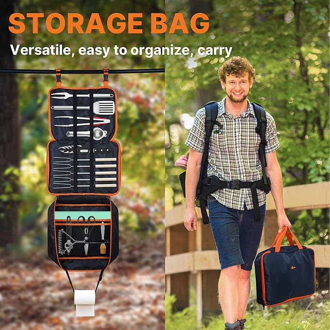 Portable Camping Cooking Utensils Set, Camp Kitchen & Campfire Cooking Equipment, RV Essentials, Camper Must-Haves Accessories, Outdoors Cookware, Christmas Stocking Stuffers Gifts
