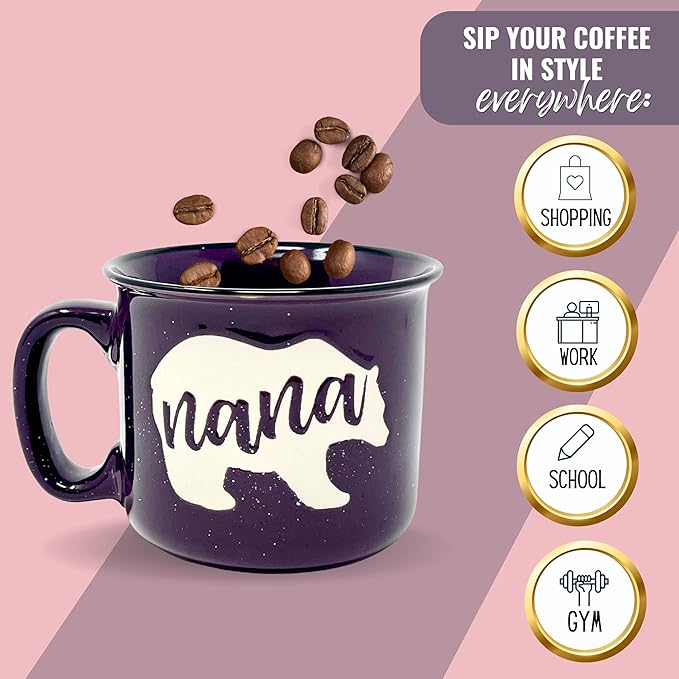 Brooke & Jess Designs Nana Bear Cute Coffee Mug - Grandma Gifts, Mother's Day, Christmas, Birthday (Plum)