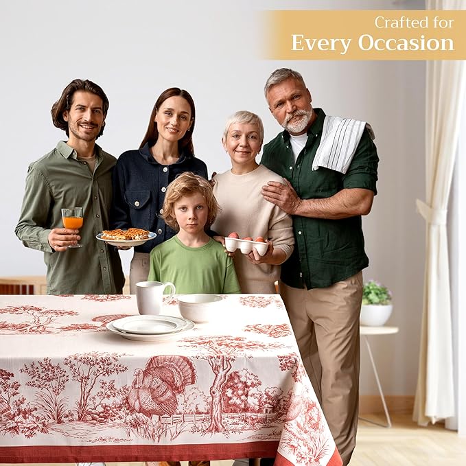 Maison d' Hermine Table Cloth Rectangle Table 100% Cotton 60 x 90 Inches Fall Tablecloth Reusable Everyday Use for Thanksgiving Christmas Decorations Dining Farmhouse Party (Holy Jouy - Red)