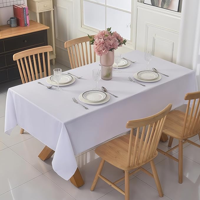 10-Pack 60x120 inch White Table Cloths, Solid Stain and Wrinkle Resistant Oblong Tablecloth, Premium Plain Weave Polyester Fabric Rectangle Table Linen Covers for Hotel, Wedding