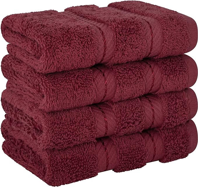 American Soft Linen Luxury Washcloths for Bathroom, 600 GSM 100% Cotton 4 Piece Turkish Wash Cloth Set, 13x13 in Soft Rags for Body and Face, Bordeaux Washcloths