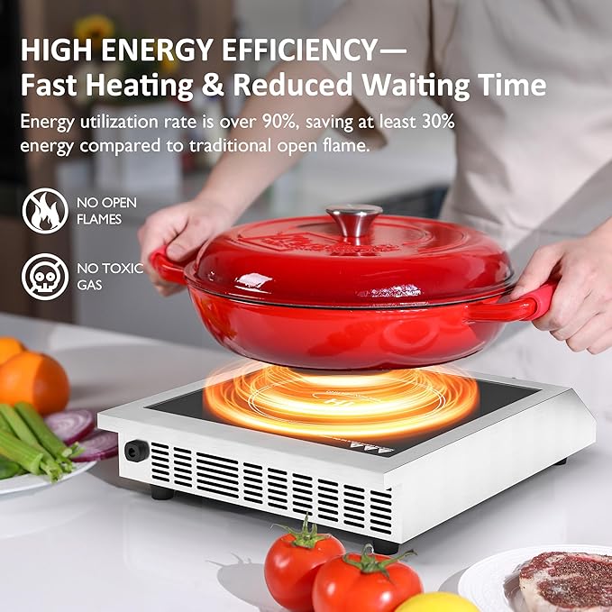 Sunvivi 1800W Portable Induction Cooktop, Commercial-Grade Electric Countertop Burner with Timer, Induction Hot Plate with LED Screen, 10 Power(100W-1800W), 14 Temp Setting(140°F-536°F), Black