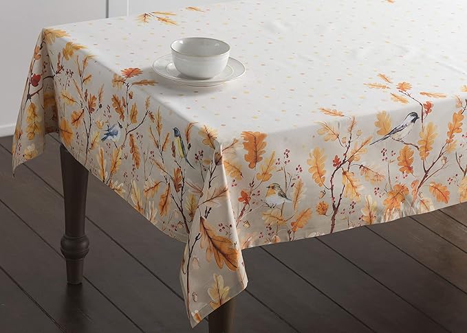 Maison d' Hermine Table Cloth Square Table 100% Cotton 54 x 54 Inches Fall Tablecloth Reusable Everyday Use for Thanksgiving Christmas Decorations Dining Farmhouse Party (Oak Leaves)