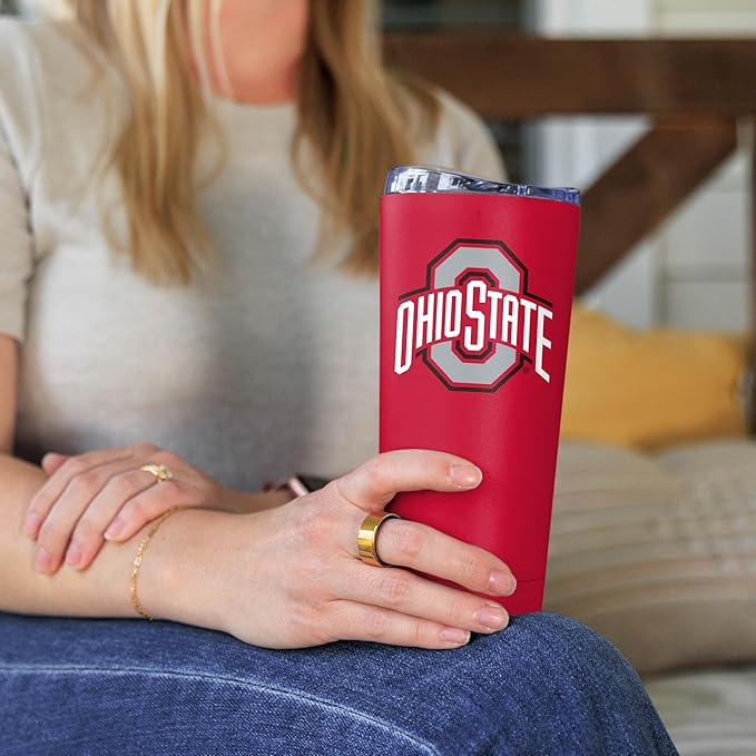 Logo Brands NCAA 20 oz Powder Coat Stainless Tumbler -Double-Wall Insulated Everday Tumbler for Hot or Cold Drinks, High Lip Lid, Team Color