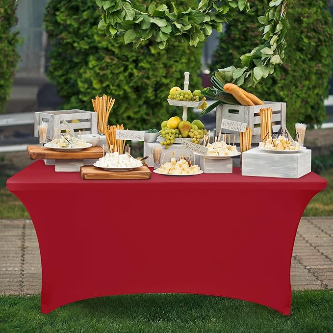 Nasitos 2 Pack Tablecloth Fitted Spandex 4 ft Table Cloth-Open Back Red Table Covers Fabric Washable and Wrinkle-Free Fabric Tablecloths for Party, Wedding, Birthday, Buffet, Events