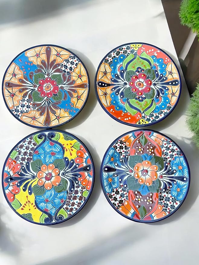 Set of 6 Talavera Plates - 10” Handcrafted Mexican Pottery Plates, Colorful Decorative Wall Art, Lead-Free, Heat & Dishwasher Safe