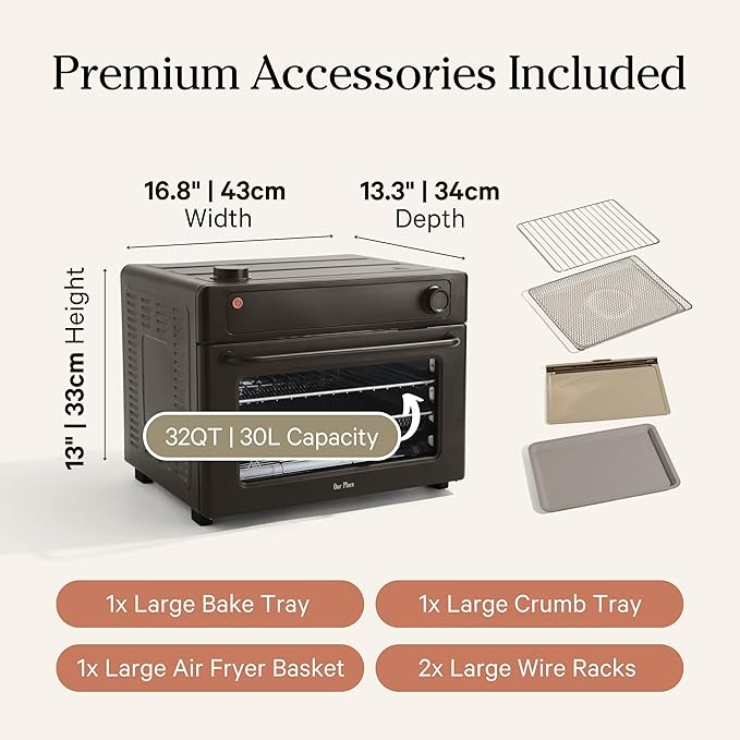Our Place Wonder Oven Pro | 8-in-1 Digital Air Fryer & Countertop Oven with Basket, Rack, Pan & Tray | 3-Rack, 32 QT Capacity - Air Fry, Toast, Roast, Bake, Reheat, Broil, Proof & Dehydrate | Char
