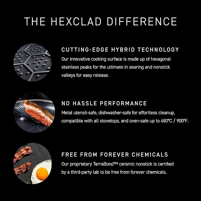 HexClad Hybrid Nonstick Double Burner Griddle, Stay-Cool Handles, Dishwasher-Friendly, Oven-Safe Up to 900°F, Induction Ready, Compatible with All Cooktops