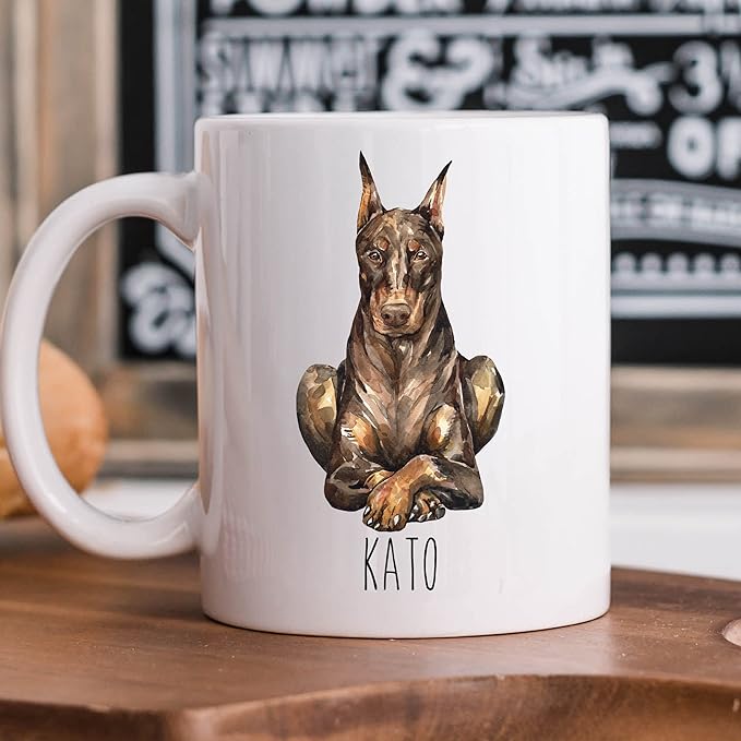 Brown Doberman Custom Coffee Mugs with Name for Dog Mom Dad - Personalized Gifts for Dog Lover - Red Doberman Pinscher