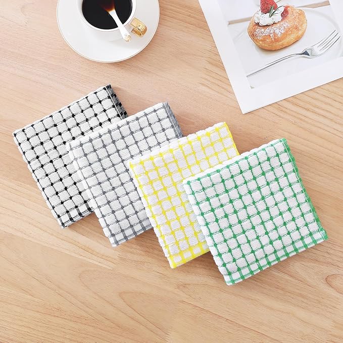 Kitinjoy Cotton 16 Pack Kitchen Towels and Dishcloths Sets, 16 x 25 Inch & 12 X 12 Inch Dish Towels Bulk, Super Soft and Absorbent Hand Towels for Kitchen Drying, Multi-Colored