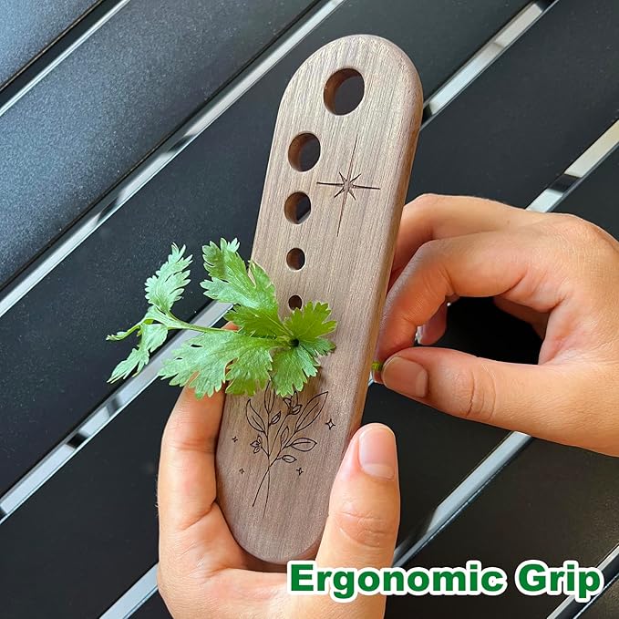 Black Walnut Herb Stripper Vegetable Leaf Herb Stripper Chopper Tool Handmade Wood Uncoated 7 Hole Sizes Durable & Elegant Kitchen Tool with Storage Case Ideal Gift for Cooks