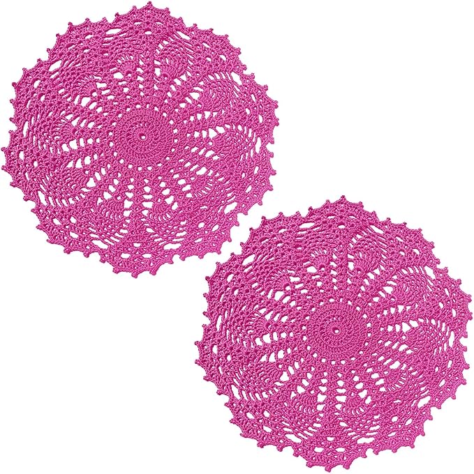 BIBITIME Lace Doilies Crochet Handmade Lace Coasters Round Placemat Rustic Table Doilies Decors for Kitchen Dining Room Party Dressers (11 inches to 12 inches,Pack of 2 PCS, Rose)