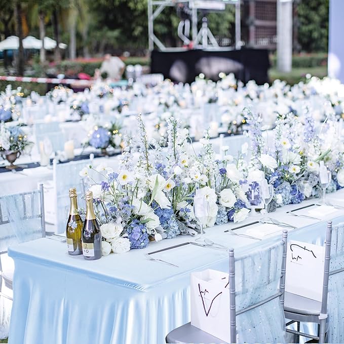 2 Pack Baby Blue Spandex Tablecloths for 6FT Rectangle Tables, Wrinkle Free Fitted Stretch Table Covers Elastic Table Skirt for Wedding Party Banquet Birthday Baby Shower Events