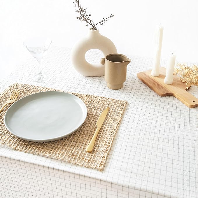 MONDAY MOOSE Plaid Farmhouse Picnic Grid Style Decoration Rectangle Natural Stonewashed Cotton Tablecloth for Kitchen, Dining Room, Restaurant (55x70 inch, Charcoal Grid)