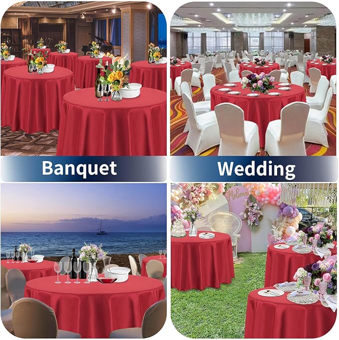 PureFit 6 Pack Round Red Table Cloths 120 Inch for Round Tables, Stain and Wrinkle Resistant Table Linens for Home Use, Wedding, Party, Banquet and Camping