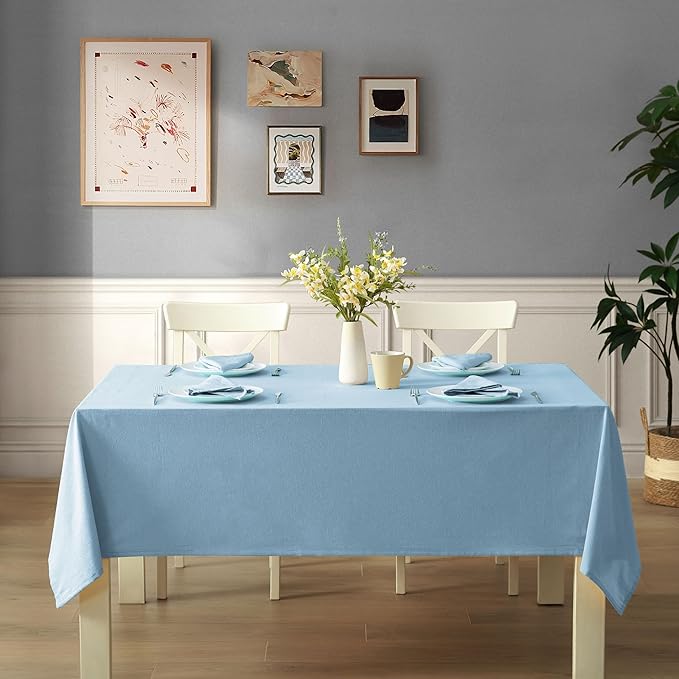 Spring & Easter Holiday Charleston Water Blue 60 x 120 inch Rectangle Fabric Tablecloth, Cotton Table Cover for Indoor Outdoor Dining, Machine Washable Solid Color Tablecloths for Everyday Use