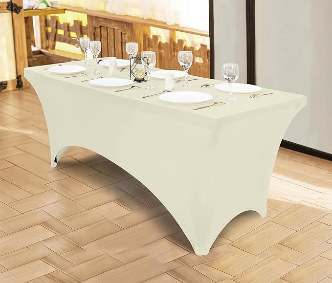 Utopia Kitchen Spandex Tablecloth 1 Pack [6FT, Ivory] Tight, Fitted, Washable and Wrinkle Resistant Stretch Rectangular Patio Table Cover for Event, Wedding, Banquet & Parties [72Lx30Wx30H Inch]