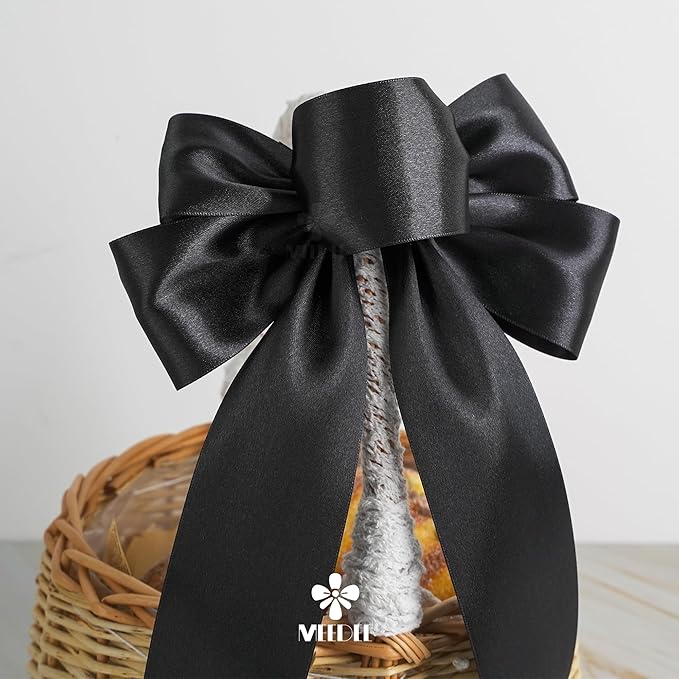 MEEDEE Black Satin Ribbon 2 Inch Black Ribbon Lux Double Faced Ribbons by 25 Yards Silk Satin Ribbons for Gift Wrapping, Crafts, Weddings, Flower Bouquet, Holiday Decorating