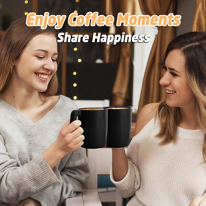Wheat Straw Coffee Cups 16 OZ, Plastic Coffee Mugs with Handles, Lightweigt &Unbreakable Coffee Mugs Set of 6, Microwave & Dishwasher Safe Drinking Cups for Tea, Camping, Kitchen - Black
