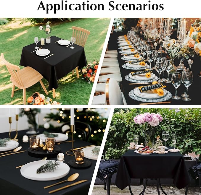2 Pack Square Table Cloth 60X60 Inch Black Washable Fabric Tablecloth Polyester Solid Dining Table Cover for Birthday Party Dinner Holiday Outdoor Indoor