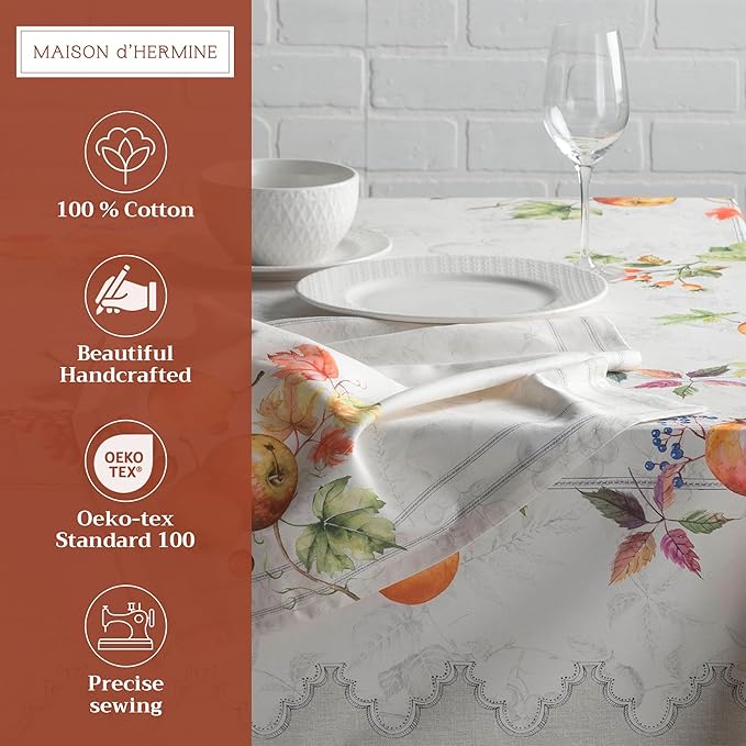 Maison d' Hermine Cloth Napkins Set of 4 100% Cotton for Thanksgiving Christmas Decorations Everyday Reusable Square Fall Napkins Cloth Washable Dinner Party (Fruit D'Hiver, 20"x20")